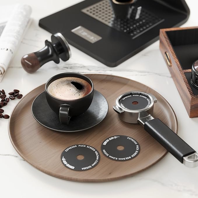 MHW-3BOMBER 54mm Espresso Puck Screen - 0.2mm Ultra Thin Espresso Puck - Metal Reusable Coffee Filter for Portafilter Basket 54mm - Puck Screen with Titanium Coating FG7047B-OS