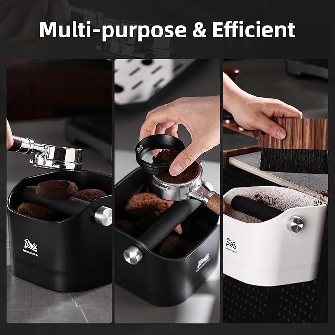 Espresso Knock Box - Bincoo Black Espresso Machine Knock Box/Espresso Grounds Knock Box, Barista Style Coffee Knock Box for Grounds with Removable Shock-Absorbent Knock Bar and Anti-Slip Base. (Black)