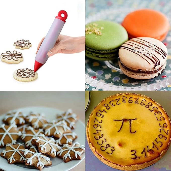 Cake Decorating Pen Dessert Decorating Tool, Silicone Food Syringe Cylinder with 4 Heads Cookie Icing Piping Nozzles Used for Chocolate Jam, Lettering, Drawing, Cream (Green)