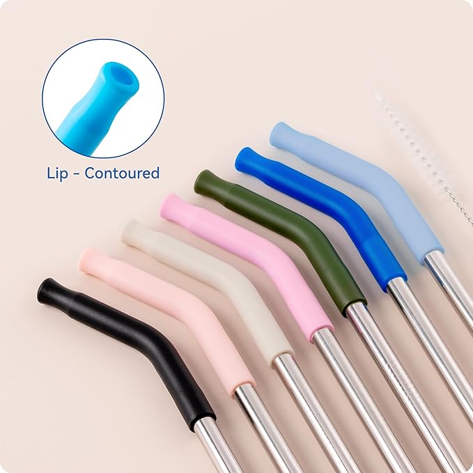 Reusable Metal Straws with Silicone Tip for Stanley 30oz,Stainless Steel Drinking Straws for 30oz Tumbler,3 Straight Tubes & 6 Tips& 1 Cleanr Brush (White)