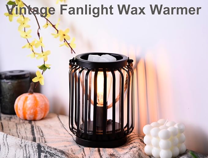Electric Wax Warmer,Metal Wax Warmer,Rustic Candle Wax Burner for Aromatherapy Wax, Oil Burner,Fragrance,Home Decoration, Gifts (Lanterns), Black, HLBULB-002