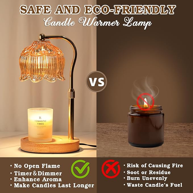 Christmas Birthday Gifts for Women, Candle Warmer Lamp with Timer & Height Adjustable, House Warming Gift for New Home Enssentials, Gift for Mom Grandma, Flower Candle Warming Lamp