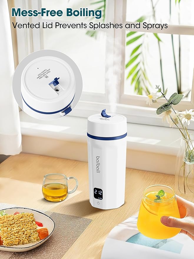 balbali 18.6oz Portable Kettle for Travel 100-250V Dual Voltage for International/Global/Europe - 6 Preset Travel Electric Kettle Hot Water Boiler/Heater/Warmer/Tea Maker - White