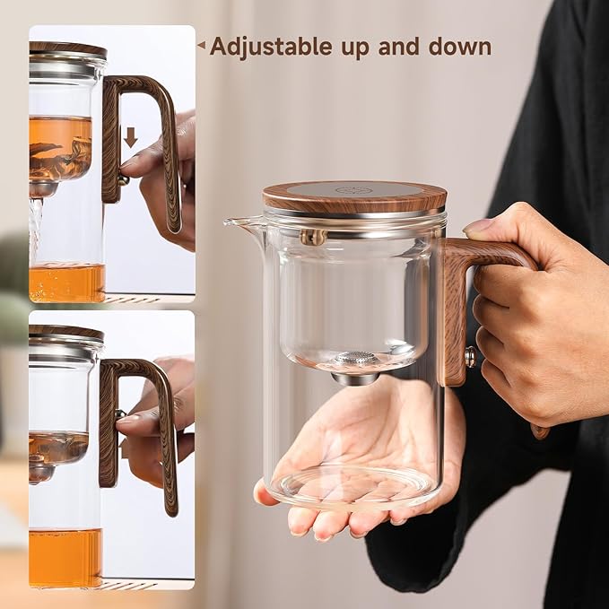 Enchanti Tea Pot, Magic Glass Teapot with Strainer,Magnetic Water Separation with Infuser -600ML/20.3oz