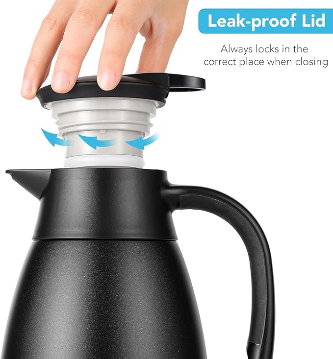 Tiken 85 Oz Thermal Coffee Carafe, Stainless Steel Insulated Vacuum Coffee Carafes For Keeping Hot, 2.5 Liter Beverage Dispenser (Black)