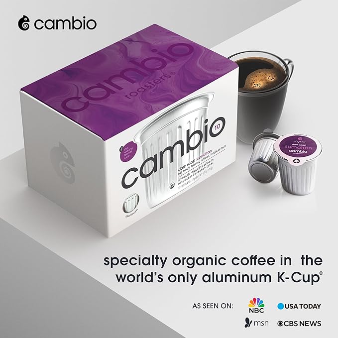Cambio Roasters Sumatran Keurig Organic Coffee K Cups, Only Aluminum Keurig Coffee Pods with Organic Beans, More Flavor & Longer Lasting Freshness, Sumatran Light Roast K Cups, 10 count