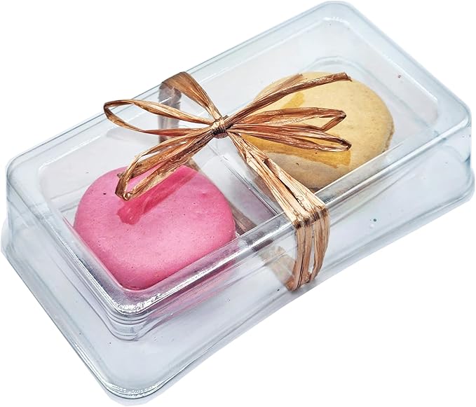 Pastry Chef's Boutique - Clear Plastic French Macarons Small Gift Boxes - Holds 2 Macarons - Cavity Size 1.76'' x 1'' - Pack of 20