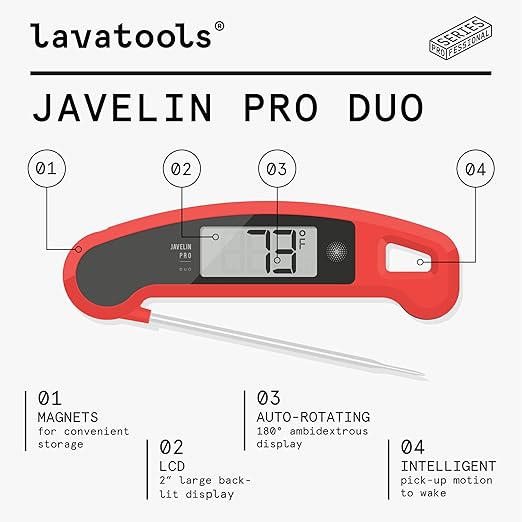 Lavatools Javelin® PRO Duo Ultra-Fast 2-Second Professional Digital Instant Read Meat Thermometer for Grill and Cooking, Auto-Rotating Backlit Display, IP65 Water Resistant, NSF Certified – Sesame
