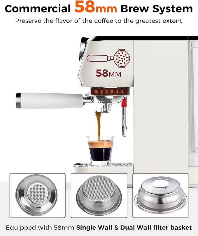 Tuni E2 58𝒎𝒎 𝑫𝒖𝒂𝒍 𝑩𝒐𝒊𝒍𝒆𝒓 𝑬𝒔𝒑𝒓𝒆𝒔𝒔𝒐 𝑴𝒂𝒄𝒉𝒊𝒏𝒆 with 𝑩𝒐𝒕𝒕𝒐𝒎𝒍𝒆𝒔𝒔 𝑷𝒐𝒓𝒕𝒂𝒇𝒊𝒍𝒕𝒆𝒓 Combo, 20 Bar Pump Semi-automatic Espresso Maker