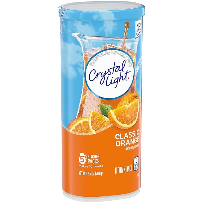 Crystal Light Classic Orange with Vitamin C & Calcium Drink Mix (20 Pitcher Packets, 4 Canisters of 5)