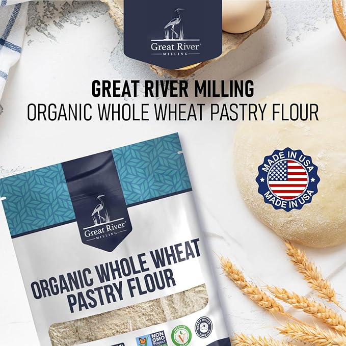 Great River Milling Organic Whole Wheat Pastry Flour | Soft Texture, Lower Gluten | USDA Organic, Non-GMO, Kosher | Ideal for Muffins, Cookies, Cakes & More | 5 Lb