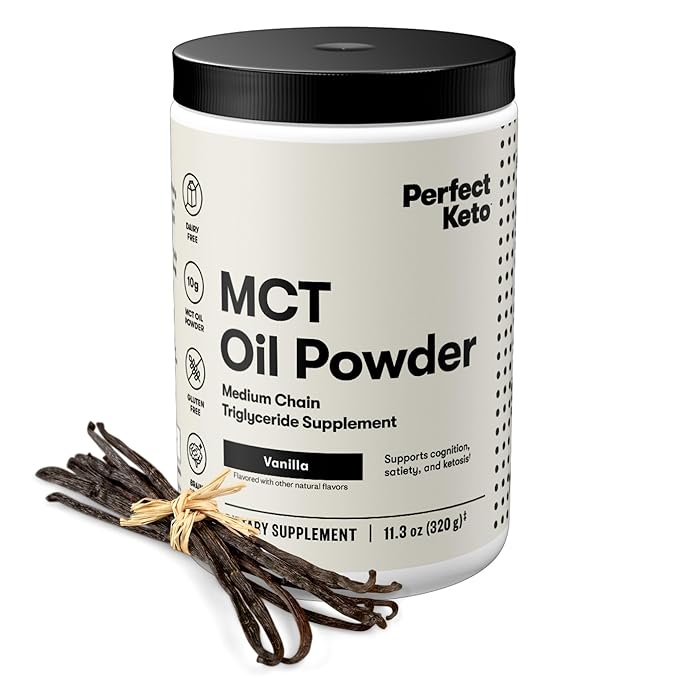 Perfect Keto 7g MCT Oil Powder, Medium Chain Triglycerides Supplement, Non Dairy Coffee Creamer for Keto Diet, Ketogenic MCT Oil Mix for Coffee, Smoothie, Protein Shakes and Tea, Vanilla, 30 Servings