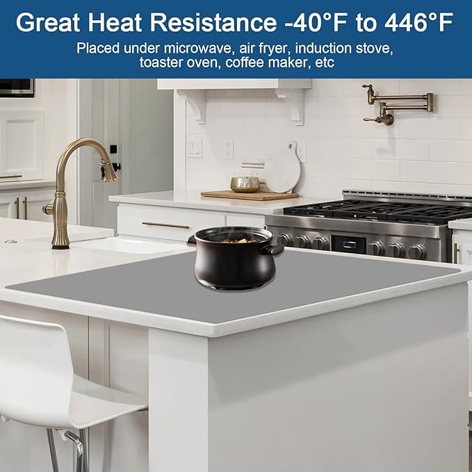 35.4"x23.6" Large Silicone Mat for Kitchen Counter, Heat Resistant Non-Slip Countertop Protector, Waterproof Silicone Craft Mat for Kitchen Island, Dark Gray