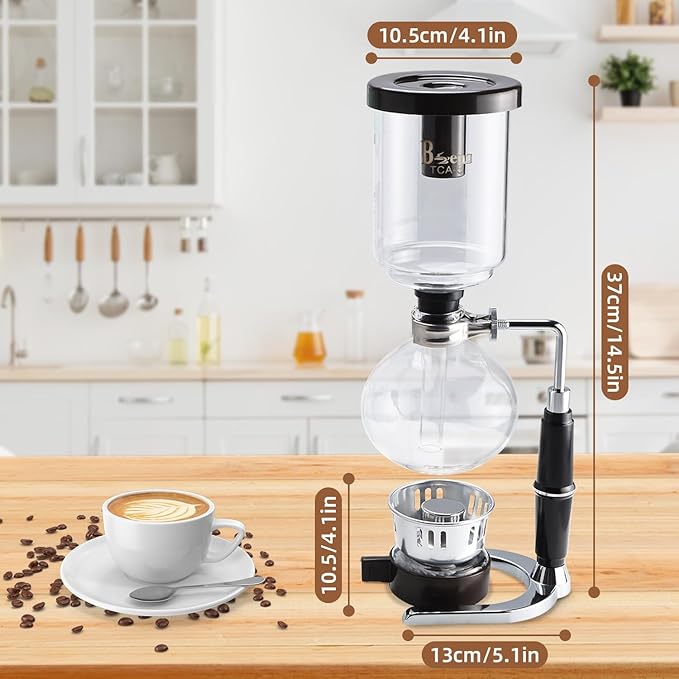 Amarine 5-Cup Tabletop Siphon Coffee Maker, 16 Ounce, Clear with Alcohol Burner (TCA-5)