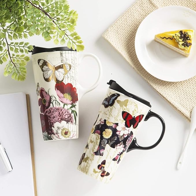 Topadorn Ceramic Travel Mug 17 oz. Coffee Latte Cup with Sealed Lid and Gift Box, Perfect for Coffee and Tea, 2 pack
