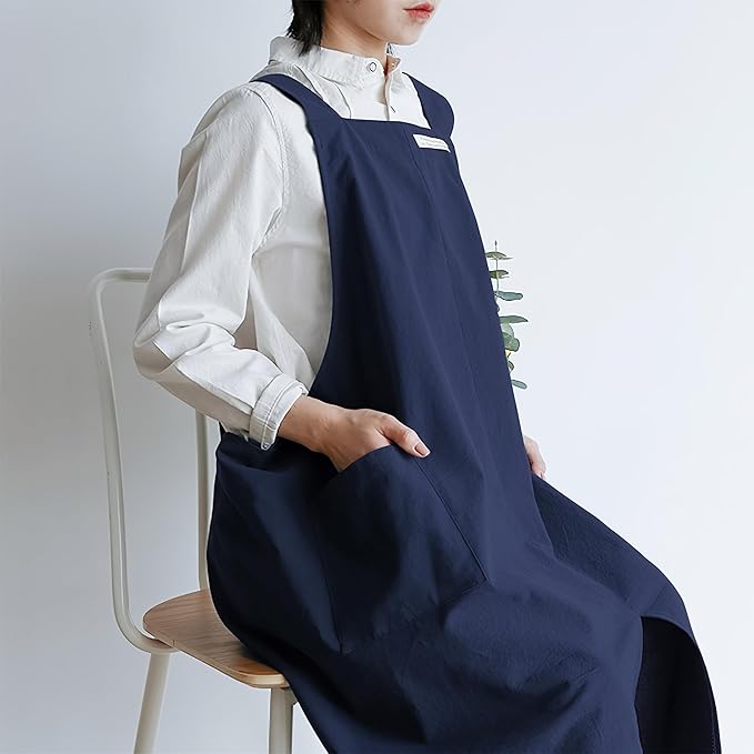 HANEE Cotton Aprons for Women and Men | Cross-Back Apron with Pockets