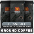 Copper Moon Ground Coffee, High Caffeine Blast Off Blend, Strong Roast, 3 Bags (12 oz. Each)