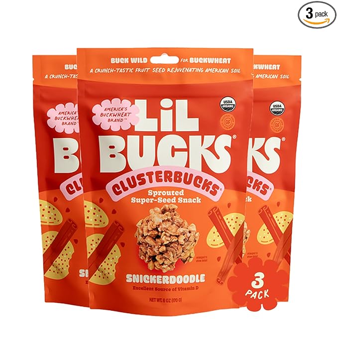 Clusterbucks Superfood Clusters – Grain-Free, Keto-Friendly Granola with Regeneratively Grown Sprouted Buckwheat– Gluten-Free, Low-Carb, Organic Healthy Snack (3-Pack, Snickerdoodle)