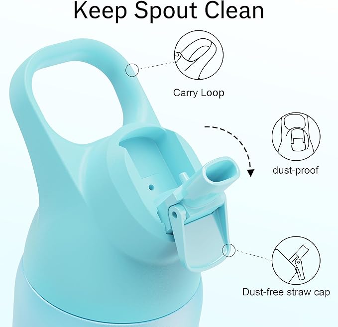 Insulated Water Bottle with Straw - Encool Stainless Steel Water Bottle, Reusable Leakproof and BPA-Free for Sports, Travel, Cold for 24 Hours, 24 oz, Mint Green