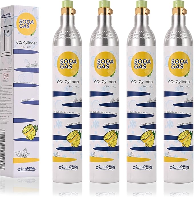 60L Thread Exchange Carbonator Canister, 14.5 Oz SodaMaker CO2 Gas Cylinder, Fully Charged Carbon Dioxide Cylinder for Soda Water Machine (4 cylinders)