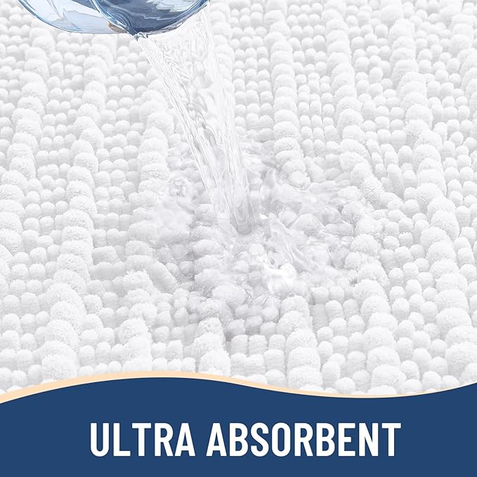 Arotive Luxury Chenille Bathroom Rug Mat, Extra Soft Thick Absorbent Shaggy Bath Rugs, Non-Slip Machine Wash Dry, Plush Bath Mats for Bathroom, Shower and Tub, 34x21, White
