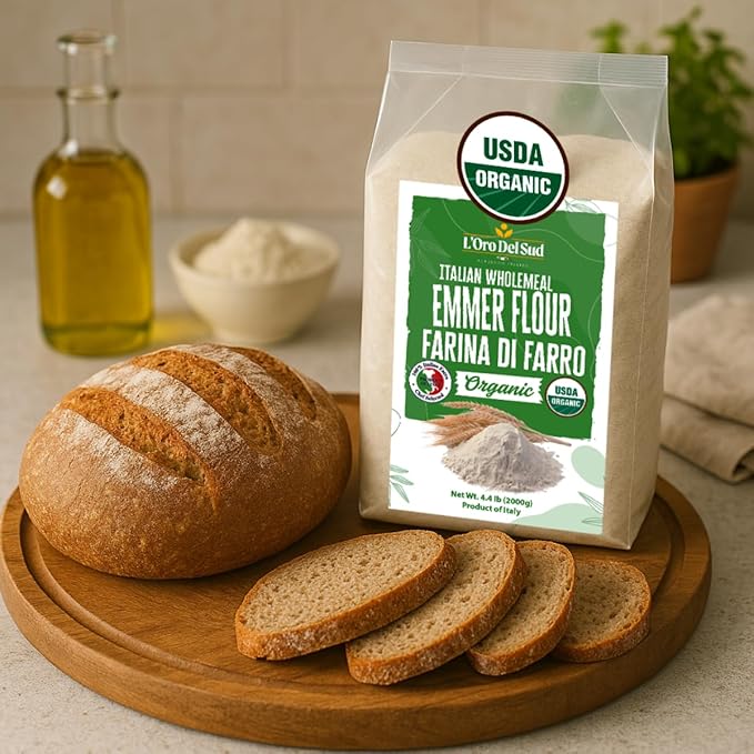 L’Oro Del Sud Organic Farro (Emmer) Flour – 4.4 lb (2 kg), All-Purpose Ancient Grain from Italy
