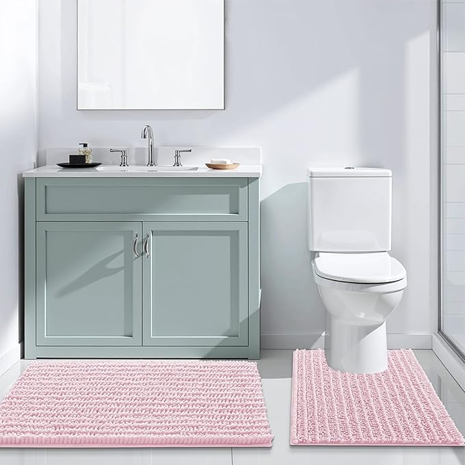 Arotive Luxury Chenille Bathroom Rug Mat, Extra Soft Thick Absorbent Shaggy Bath Rugs, Non-Slip Machine Wash Dry, Plush Bath Mats for Bathroom, Shower and Tub, 70x24, Pink
