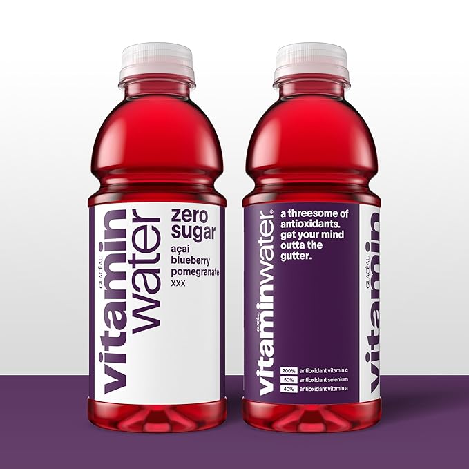 vitaminwater XXX Acai-Blueberry-Pomegranate Zero Sugar, Flavored Water Beverage, 20 fl oz Bottles, 12 Pack