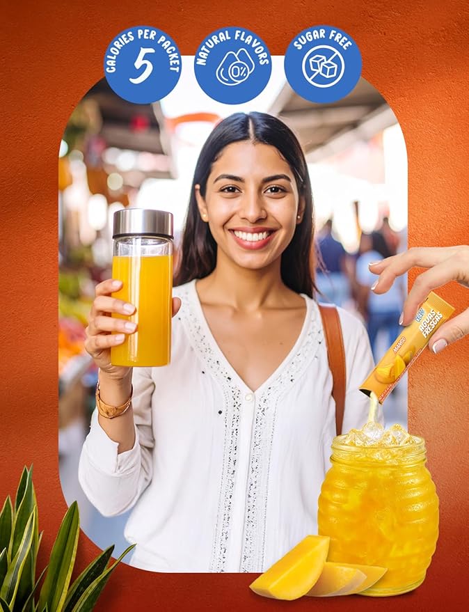Klass Aguas Frescas | Drink Mix Packets | Mango Flavored | Sugar Free On-The-Go Packets, Low Calorie (40 Count Powder Stick Packs)
