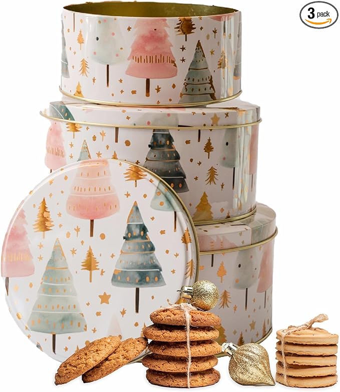 Starpack 'Smart Cookies' Holiday Cookie Tins with lids set of 3, metal cookie gift tins for Christmas and year round