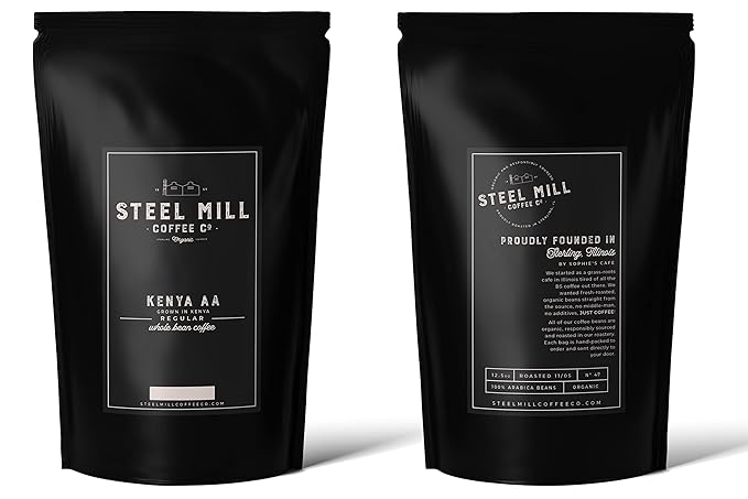 Steel Mill Coffee Co. Kenya AA Single-Origin Ground Coffee, Regular, Medium Roast, 100% Arabica Beans, 12 oz Bag