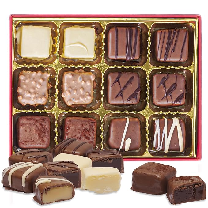 Luxury Milk Chocolate Truffles Gift Box – 12 Piece Assorted Belgian-Style Holiday Chocolates – Gourmet Candy for Christmas Gifts, Stocking Stuffers, Birthdays, Anniversaries & Dessert Platters