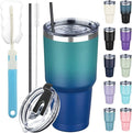 30 oz Tumbler with Lids and Straws, Stainless Steel Insulated Coffee Tumbler, Double Wall Vacuum Insulated Travel Mug Cup, Leakproof Thermal Coffee Cup for Hot and Cold Drinks (dark green blue)