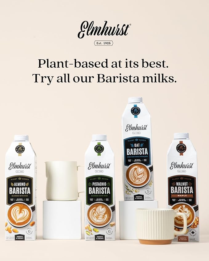 Elmhurst 1925 Pistachio Milk Barista Edition – 32 Ounce (Pack of 6) Plant-Based, Vegan, Dairy-Free, Non-GMO, Kosher, Froths for Lattes & Iced Coffee, 3g Protein per Serving, Simple Ingredients
