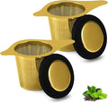 Two Pack Tea Infuser Basket Stainless Steel Tea Strainer Tea Filter With Small Strainer And Lid Tea Diffuser For Loose Tea Superior Brewing Experience (Two pack gold)