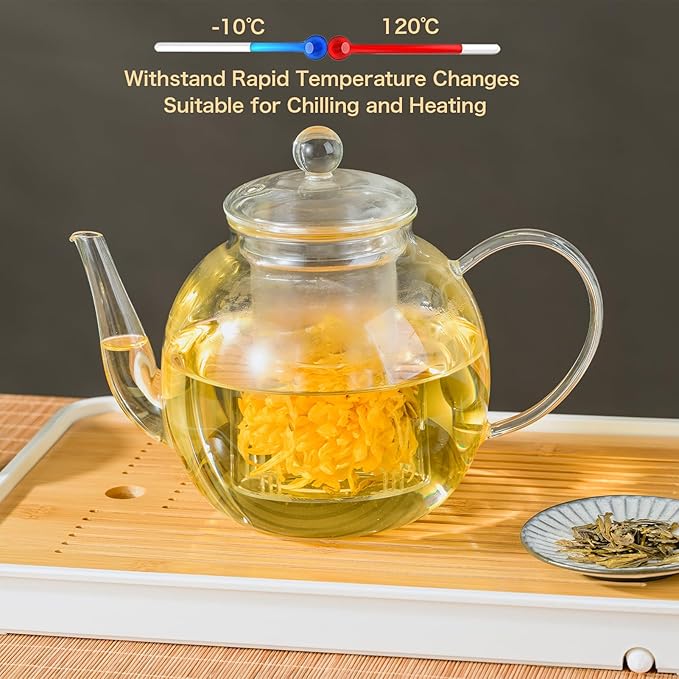 1530 ml/52 oz Large Glass Teapot with Removable Infuser, Clear Tea Kettle Stovetop Safe for Loose Leaf and Blooming Tea, Tea Lover's Choice