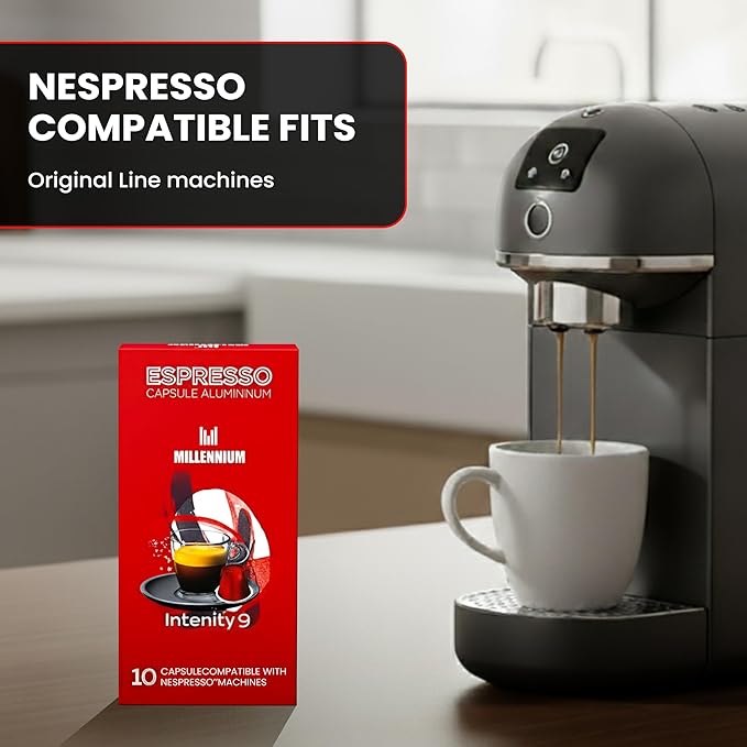 Prince Caffe Espresso Pods –Millennium Intensity 9, Medium-Dark Roast, The Espresso Coffee Pods Are Compatible with Nespresso Original Line Machines, 30 Count (3 x 10 Capsules) Premium Quality Coffee Capsules.