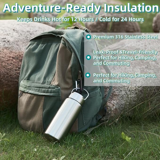 Vacuum Insulated Stainless Steel Water Bottle with Tea Infuser - Wide Mouth,BPA-Free, Leak- Proof,Keeps Cold 24H/ Hot 12H- Ideal for Travel,Office, Gym (17oz)