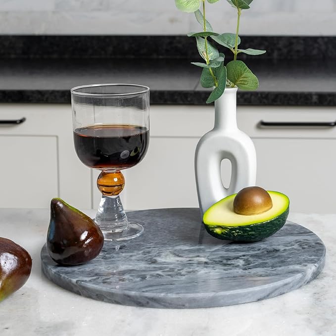 Koville African Natural Marble Cutting Board for Kitchen, 11inch Round Hand Crafted Marble Slab for Cheese, Charcuterie, Pastry Board - Wedding Gift, House Warming Gift(Rhino Grey)