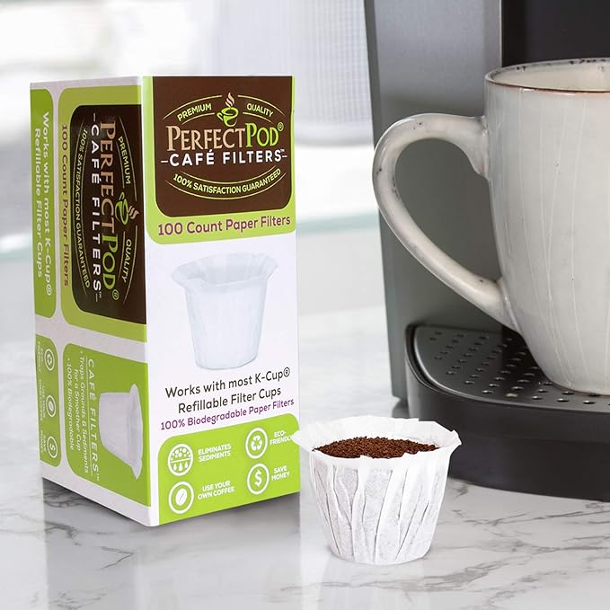 Cafe Filters Paper Liners for Reusable K Cup Coffee Pods by Perfect Pod - Fits All Brands, Compatible With All Refillable Capsules - Disposable Paper Filters (100-Ct)