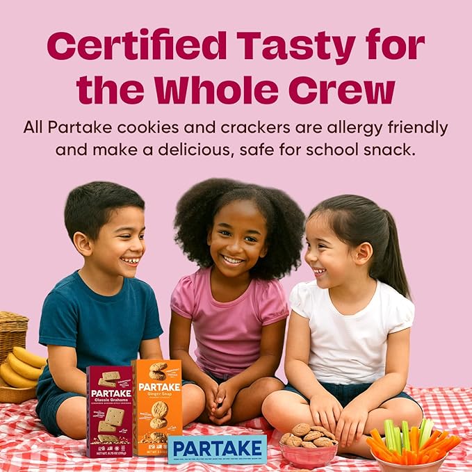 Gluten Free Partake Crunchy Cookies Variety Pack (Chocolate Chip, Ginger Snap, Classic Graham Cracker) - Vegan - Free From the Top 9 Allergens Including Dairy, Wheat, Soy, Eggs, & Peanuts - Non GMO - Safe School & Office Snack (3 Pack, 5.5oz Boxes)