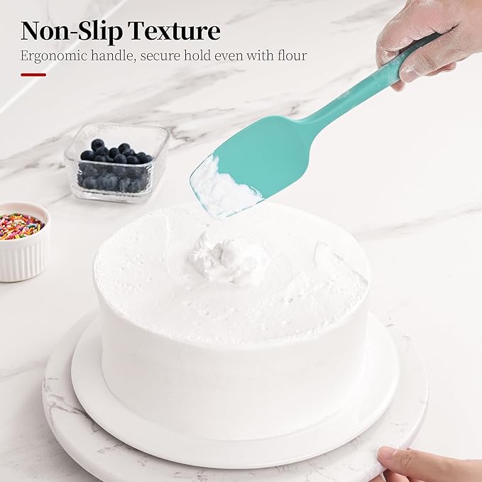 600ºF Heat Resistant Spatulas, High Heat Food Safe Semless Kitchen Silicone Spoon Spoonula Scraper Set for Cooking Baking Mixing Scraping Stirring Nonstick Cookware Pan Bowl (3Pcs,Turquoise)