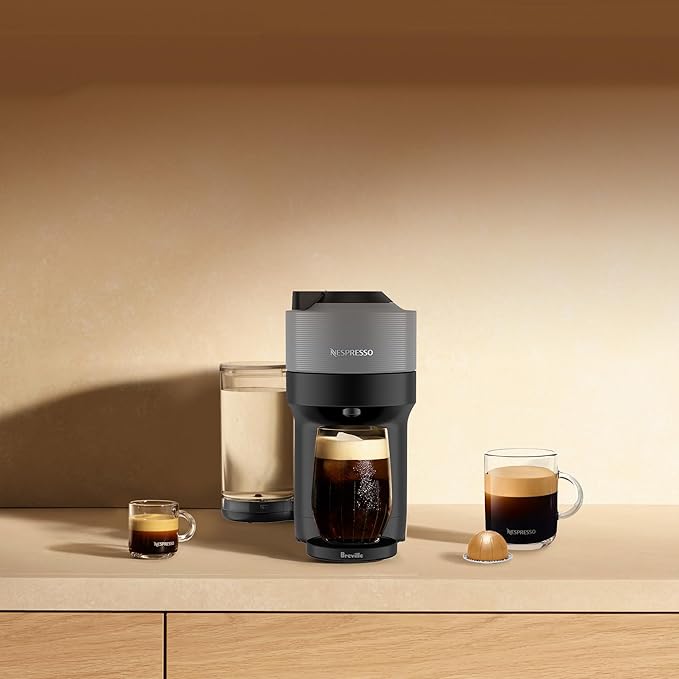 Nespresso Vertuo Pop+ Coffee and Espresso Maker by Breville with Milk Frother, Dark Grey
