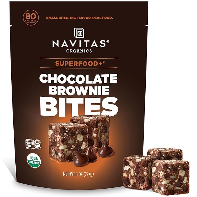 Navitas Organics Chocolate Brownie Superfood+ BITES – Power Snacks – All Natural Plant Based – Clean Energy & Nutrition – USDA Organic, Non GMO, Gluten Free, Kosher, Vegan (8oz. Bag 11 Servings)