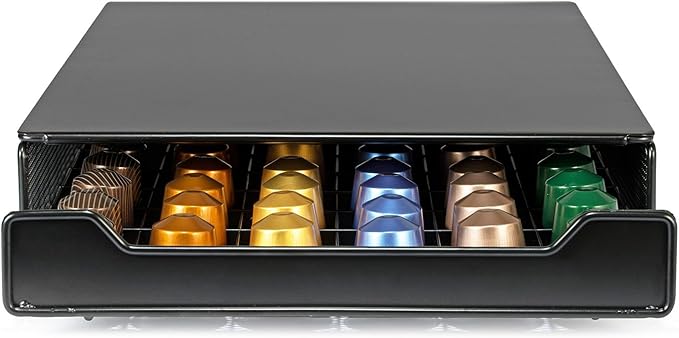Capsule Drawer Coffee Pod Storage Compatible for Nespresso Support Metal Holder 60 Pcs