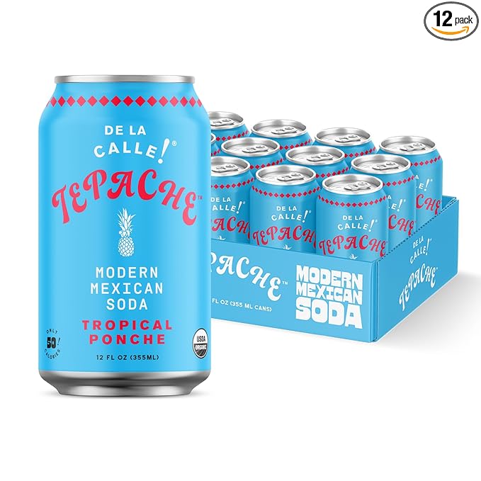 De La Calle Tepache - Tropical Ponche - Modern Mexican Soda - Craft Fermented Pineapple Sparkling Beverage - Certified Organic, Antioxidant Rich, Non-Alcoholic, Healthy Soda, Low Sugar, Low Calorie, Non-GMO