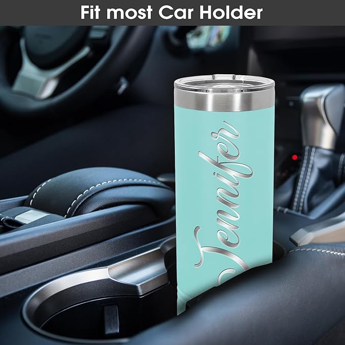 Personalized 20oz Skinny Tumbler: Engraved, Stainless Steel, Insulated, Leak-Proof Lid & Straw, Hot/Cold for Hours, Ideal for Coffee, Water, Wine, Gift for Birthdays, Weddings, Christmas, (25 designs)
