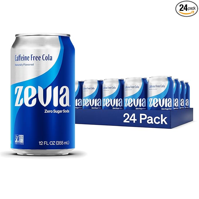 Zevia Zero Sugar Soda, Caffeine Free Cola, 12 oz Cans (24-Pack) – Naturally Sweetened, Zero Calorie Sugar Free Soda - Non-GMO Project Verified, Gluten-Free, Vegan