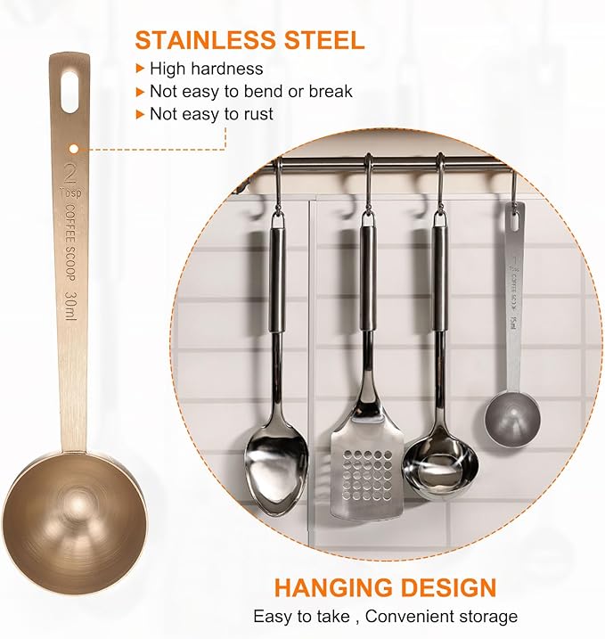 HARFINGTON 2pcs Coffee Scoop Spoon 2tbsp (6tsp, 30ml) 304 Stainless Steel Long Handle Teaspoon/Tablespoon Measuring Spoons Scoops for Tea Sugar Kitchen, Rose Gold
