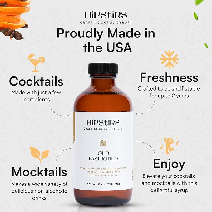 HipStirs Old Fashioned Mix - Our Artisan Old Fashioned Syrup uses Real Blood Orange Bitters for Cocktails to Make it a Rich and Timeless Winter Drink Mixer (8 Fl Oz)